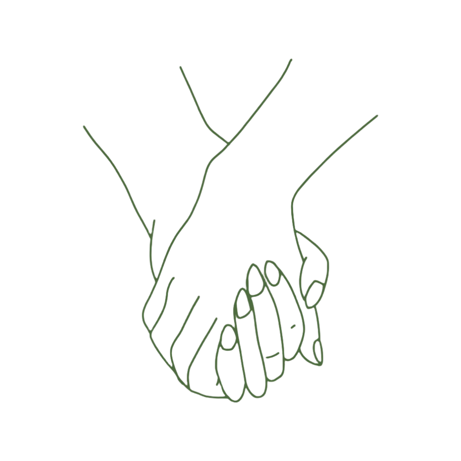 Line drawing of two hands holding each other on a light beige background. Small batch holistic traditional Chinese medicine and southern folk craft in Durham, NC. 